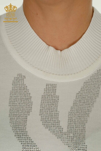 Pulover de tricotaj pentru femei cu ridicata - Guler stand - Ecru - 30670 | KAZEE - Thumbnail