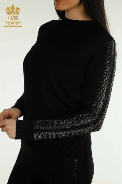 Pulover de tricotaj de damă cu ridicata - guler stand - negru - 30564 | KAZEE - Thumbnail