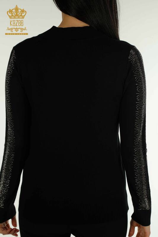 Pulover de tricotaj de damă cu ridicata - guler stand - negru - 30564 | KAZEE