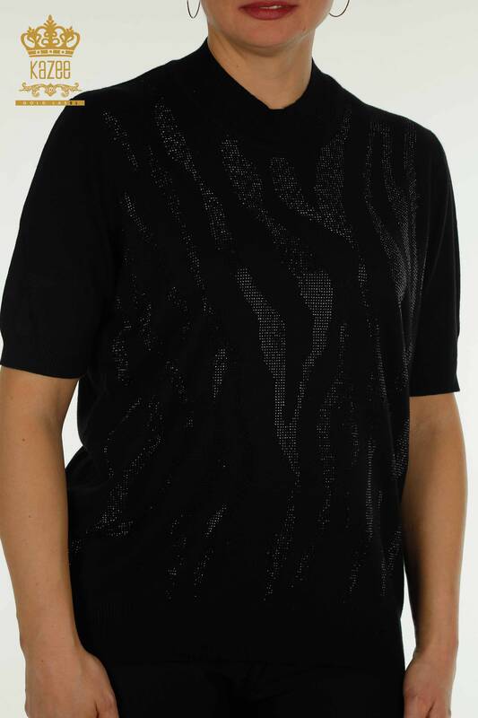 Pulover de tricotaj pentru femei cu ridicata - guler stand - negru - 30670 | KAZEE