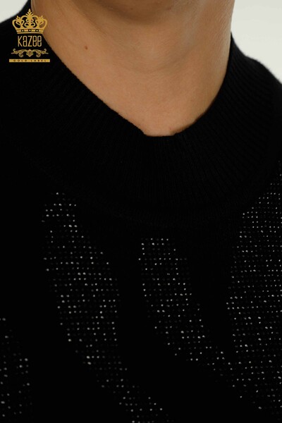 Pulover de tricotaj pentru femei cu ridicata - guler stand - negru - 30670 | KAZEE - Thumbnail
