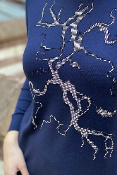 Tricotaj cu ridicata pentru femei Pulover guler înalt cu broderie de piatra - 16458 | Kazee - Thumbnail