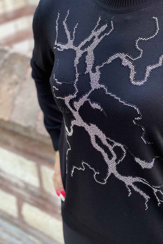 Tricotaj cu ridicata pentru femei Pulover guler înalt cu broderie de piatra - 16458 | Kazee