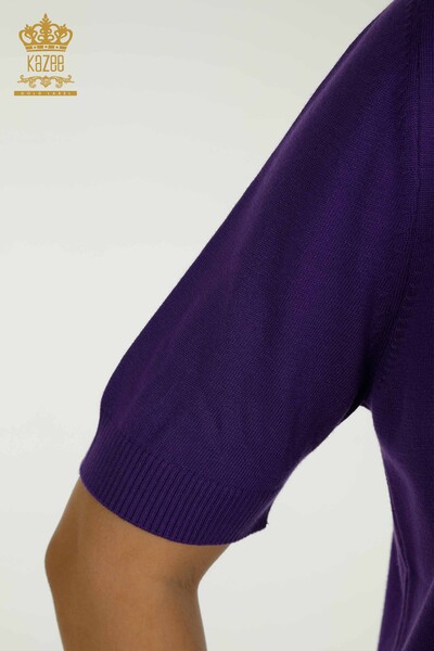 En-gros Tricotaj pentru femei Pulover - Guler Stand - Viscoza - Violet - 16168 | KAZEE - 4