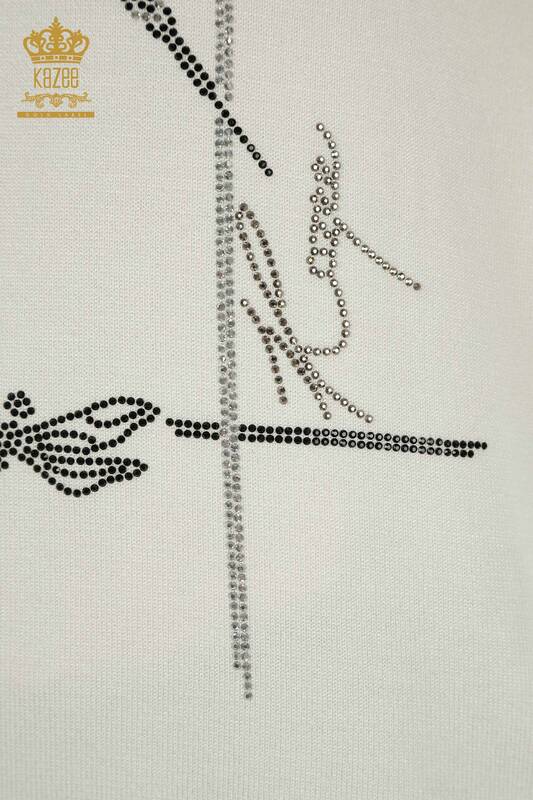 Pulover de tricotaj pentru femei cu ridicata - Libelulă Detailed - Ecru - 30650 | KAZEE