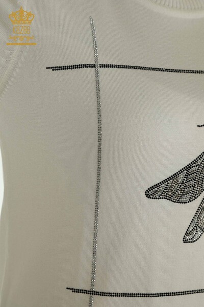 Pulover de tricotaj pentru femei cu ridicata - Libelulă Detailed - Ecru - 30650 | KAZEE - Thumbnail