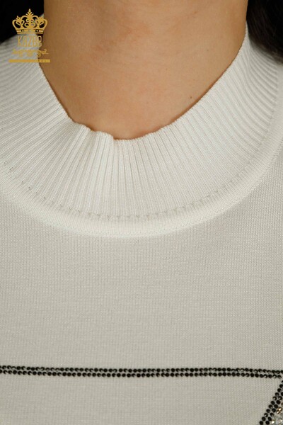 Pulover de tricotaj pentru femei cu ridicata - Libelulă Detailed - Ecru - 30650 | KAZEE - Thumbnail