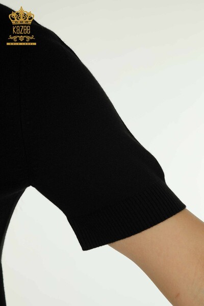 Pulover de tricotaj pentru femei cu ridicata - Libelulă Detailed - Negru - 30650 | KAZEE - Thumbnail