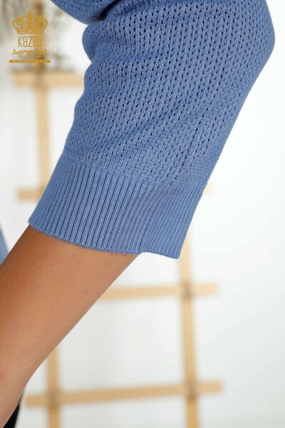 En-gros Tricotaj de damă Pulover - De bază - Cu Logo - Albastru - 30258 | KAZEE - Thumbnail