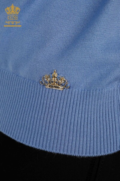 En-gros Tricotaj de damă Pulover - De bază - Cu Logo - Albastru - 30258 | KAZEE - Thumbnail