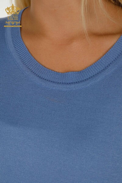 En-gros Tricotaj de damă Pulover - De bază - Cu Logo - Albastru închis - 11052 | KAZEE - Thumbnail