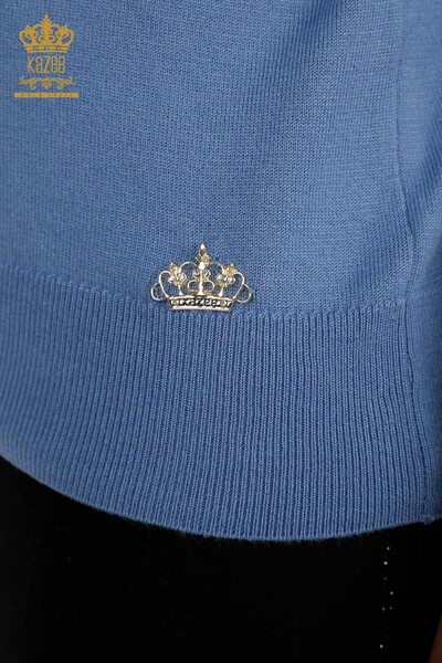 En-gros Tricotaj de damă Pulover - De bază - Cu Logo - Albastru închis - 11052 | KAZEE - Thumbnail