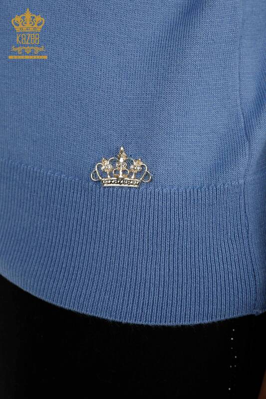 En-gros Tricotaj de damă Pulover - De bază - Cu Logo - Albastru închis - 11052 | KAZEE