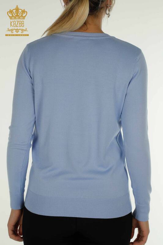 Tricotaj cu ridicata pentru femei Pulover - Maneca lunga - Albastru deschis - 11071 | KAZEE