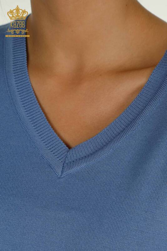 Tricotaj cu ridicata pentru femei Pulover - Maneca lunga - Albastru inchis - 11071 | KAZEE