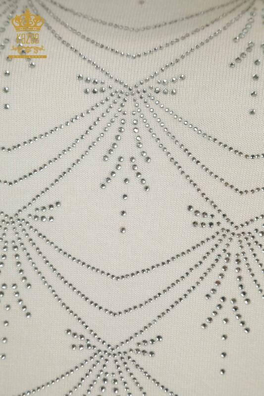 Tricotaj cu ridicata pentru femei Pulover Cu Maneca lunga Ecru - 30635 | KAZEE