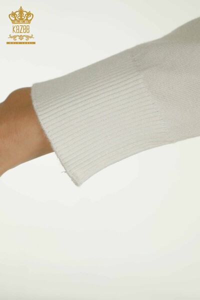 Tricotaj cu ridicata pentru femei Pulover Cu Maneca lunga Ecru - 30635 | KAZEE - Thumbnail