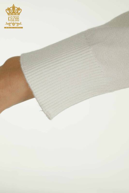 Tricotaj cu ridicata pentru femei Pulover Cu Maneca lunga Ecru - 30635 | KAZEE