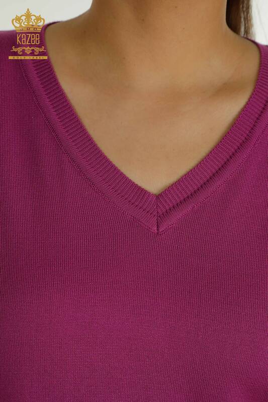 Tricotaje cu ridicata pentru femei Pulover cu mânecă lungă Liliac - 11071 | KAZEE