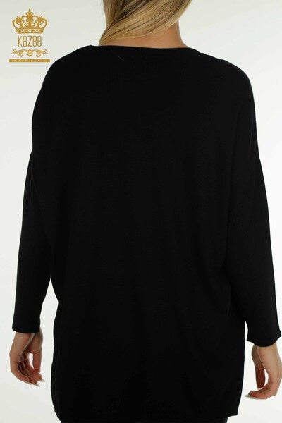 Tricotaj cu ridicata pentru femei Pulover - Maneca lunga - Negru - 30624 | KAZEE - Thumbnail