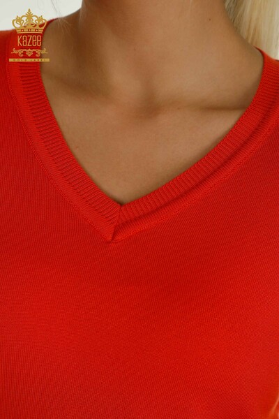 Tricotaj cu ridicata pentru femei Pulover - Maneca lunga - Portocaliu - 11071 | KAZEE - Thumbnail