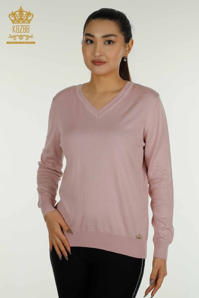 Tricotaj cu ridicata pentru femei Pulover - Maneca lunga - Pudra - 11071 | KAZEE - Thumbnail