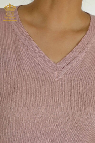 Tricotaj cu ridicata pentru femei Pulover - Maneca lunga - Pudra - 11071 | KAZEE - Thumbnail