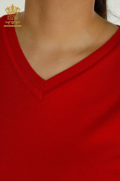 Tricotaj de damă cu ridicata Pulover cu mânecă lungă Roșu - 11071 | KAZEE - Thumbnail
