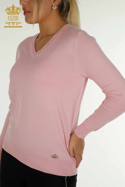 Tricotaj cu ridicata pentru femei Pulover - Maneca lunga - Roz - 11071 | KAZEE - Thumbnail