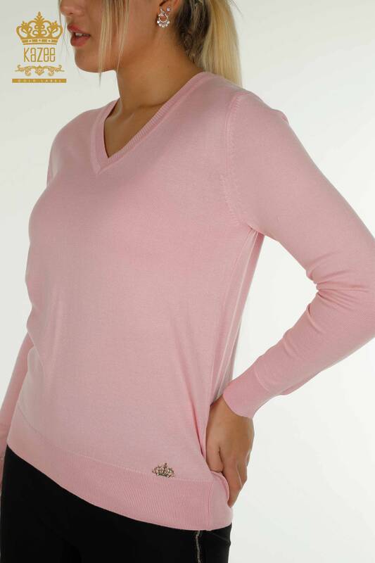 Tricotaj cu ridicata pentru femei Pulover - Maneca lunga - Roz - 11071 | KAZEE