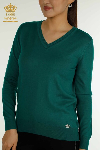 Tricotaj cu ridicata pentru femei Pulover - Maneca lunga - Verde - 11071 | KAZEE - Thumbnail