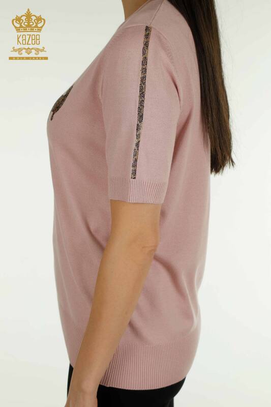 Tricotaj cu ridicata pentru femei Pulover - Maneca scurta - Pudra - 30478 | KAZEE