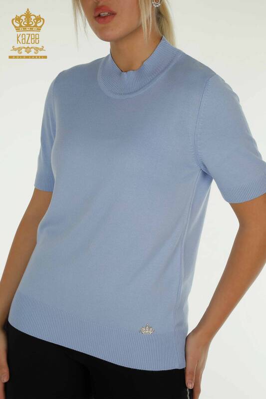 Pulover de tricotaj de damă cu ridicata - Model american - Albastru deschis - 14541 | KAZEE