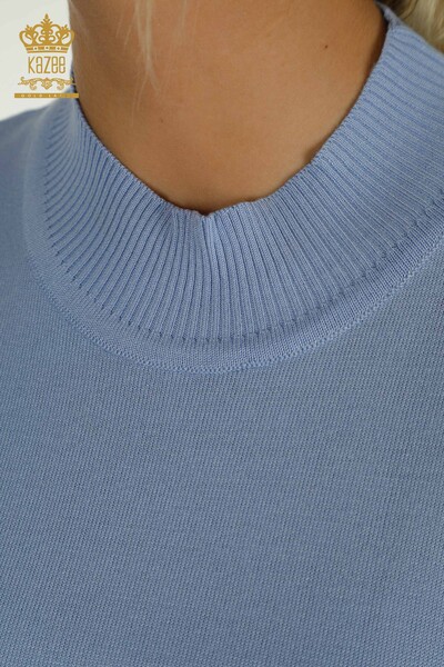 Pulover de tricotaj de damă cu ridicata - Model american - Albastru deschis - 14541 | KAZEE - Thumbnail