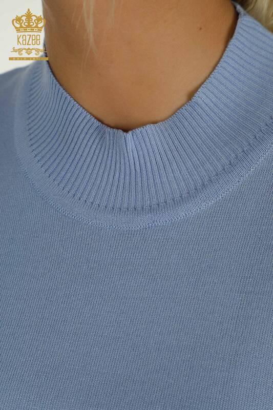 Pulover de tricotaj de damă cu ridicata - Model american - Albastru deschis - 14541 | KAZEE