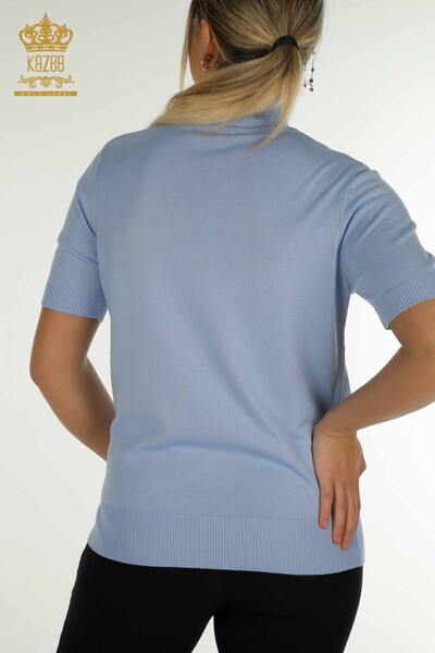 Pulover de tricotaj de damă cu ridicata - Model american - Albastru deschis - 14541 | KAZEE - Thumbnail