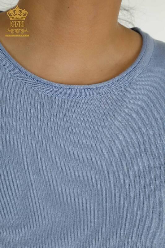 Pulover de tricotaj de damă cu ridicata - Model american - Albastru deschis - 15943 | KAZEE