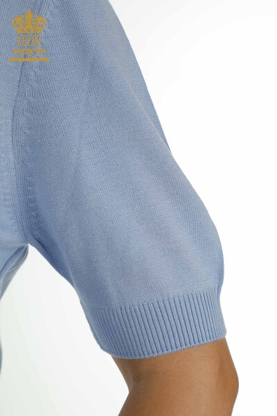 Pulover de tricotaj de damă cu ridicata - Model american - Albastru deschis - 15943 | KAZEE - Thumbnail