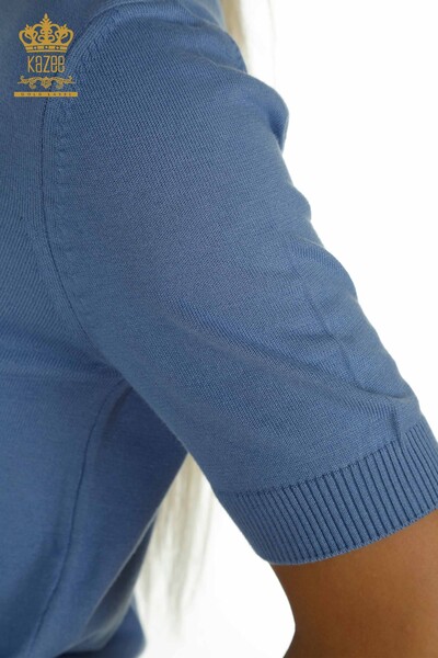 Pulover de tricotaj de damă cu ridicata - Model american - Albastru închis - 14541 | KAZEE - Thumbnail