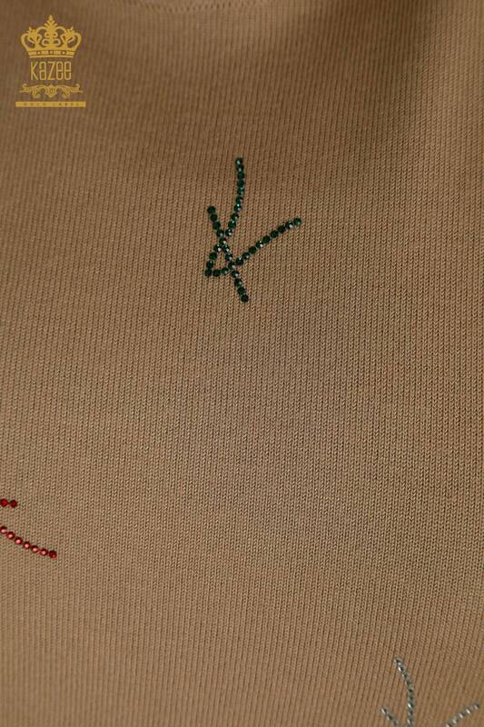 Pulover de tricot de dama cu ridicata - model american - bej - 30335 | KAZEE