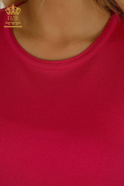 Pulover de tricotaj de dama cu ridicata - Basic - Model american - Fuchsia deschis - 16271| KAZEE - Thumbnail