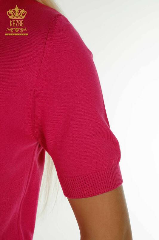 Pulover de tricotaj de dama cu ridicata - Basic - Model american - Fuchsia deschis - 16271| KAZEE