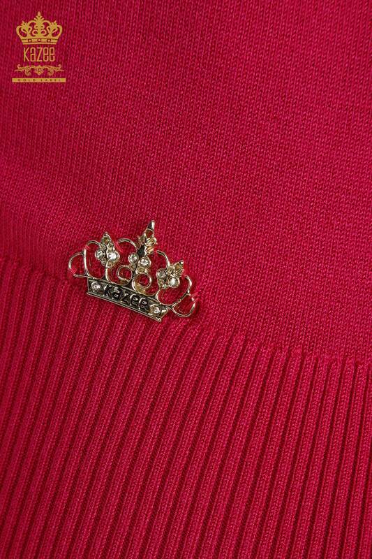 Pulover de tricotaj de dama cu ridicata - Basic - Model american - Fuchsia deschis - 16271| KAZEE