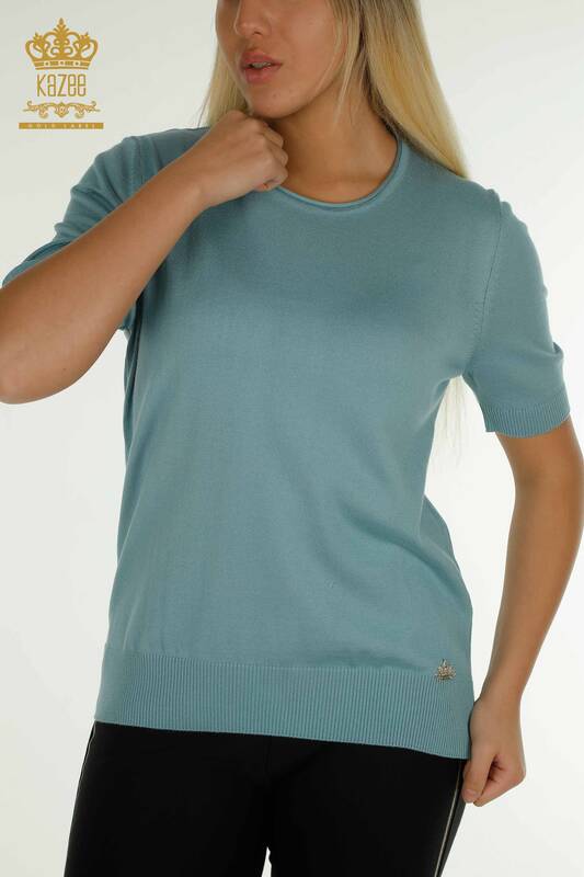 Pulover de tricotaj de damă cu ridicata - Basic - Model american - Mint - 16271 | KAZEE