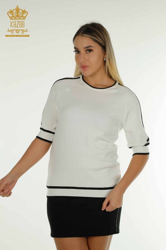 Pulover de tricot de damă cu ridicata - Model american - Ecru - 30790 | KAZEE