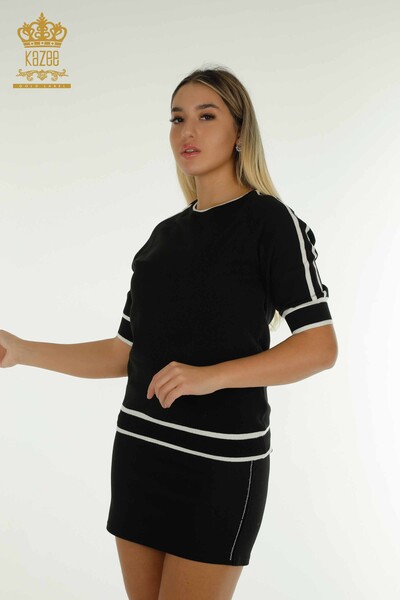 Pulover de tricotaj de damă cu ridicata - Model american - Negru - 30790 | KAZEE - Thumbnail