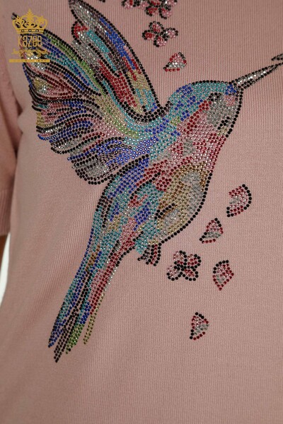 Pulover de tricotaje pentru femei cu ridicata - Model de păsări - Pudra - 30456 | KAZEE - Thumbnail