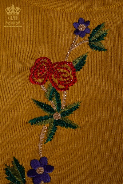 En-gros Tricotaj de damă Pulover cu model trandafir șofran - 16285 | KAZEE - Thumbnail