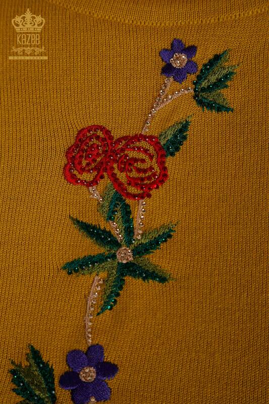 En-gros Tricotaj de damă Pulover cu model trandafir șofran - 16285 | KAZEE