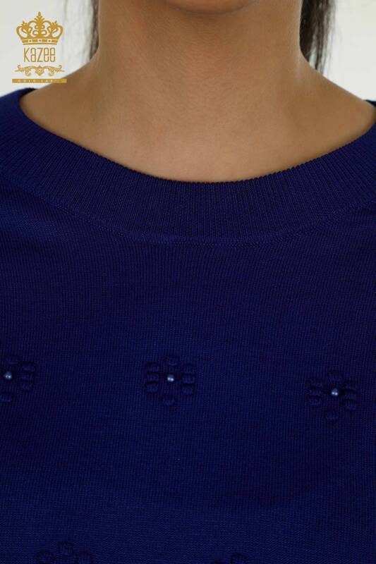 Pulover cu ridicata de tricotaje pentru femei - Tesute florale - Saks - 16876 | KAZEE